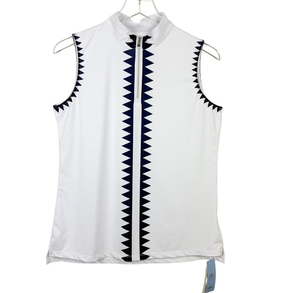 NWT Acegolfs Bold Baroque Golf Shirt Quarterzip UPF50+ White Blue Large - Picture 4 of 11